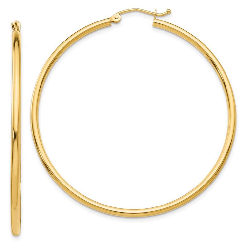 2mm x 50mm 14k Yellow Gold Classic Round Hoop Earrings